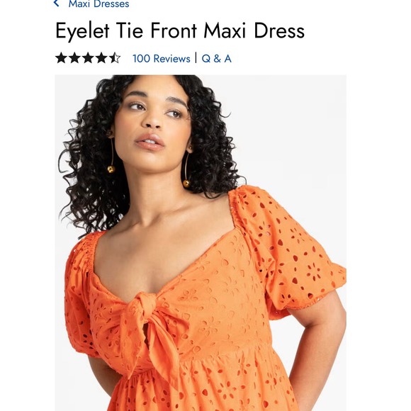 Eloquii Orange Tie Front eyelet Dress, Plus Size 20 - Picture 7 of 8
